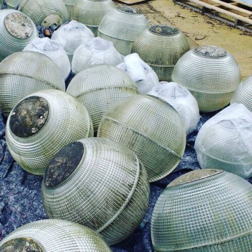vintage Holophane pendant globe lights from 1950's - Paris mid-century lighting